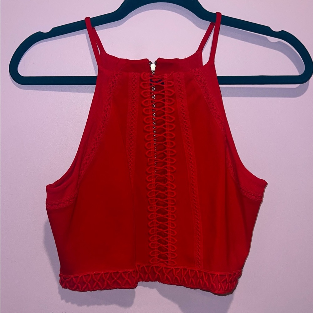 Free People Red Lace-Up Crop Top